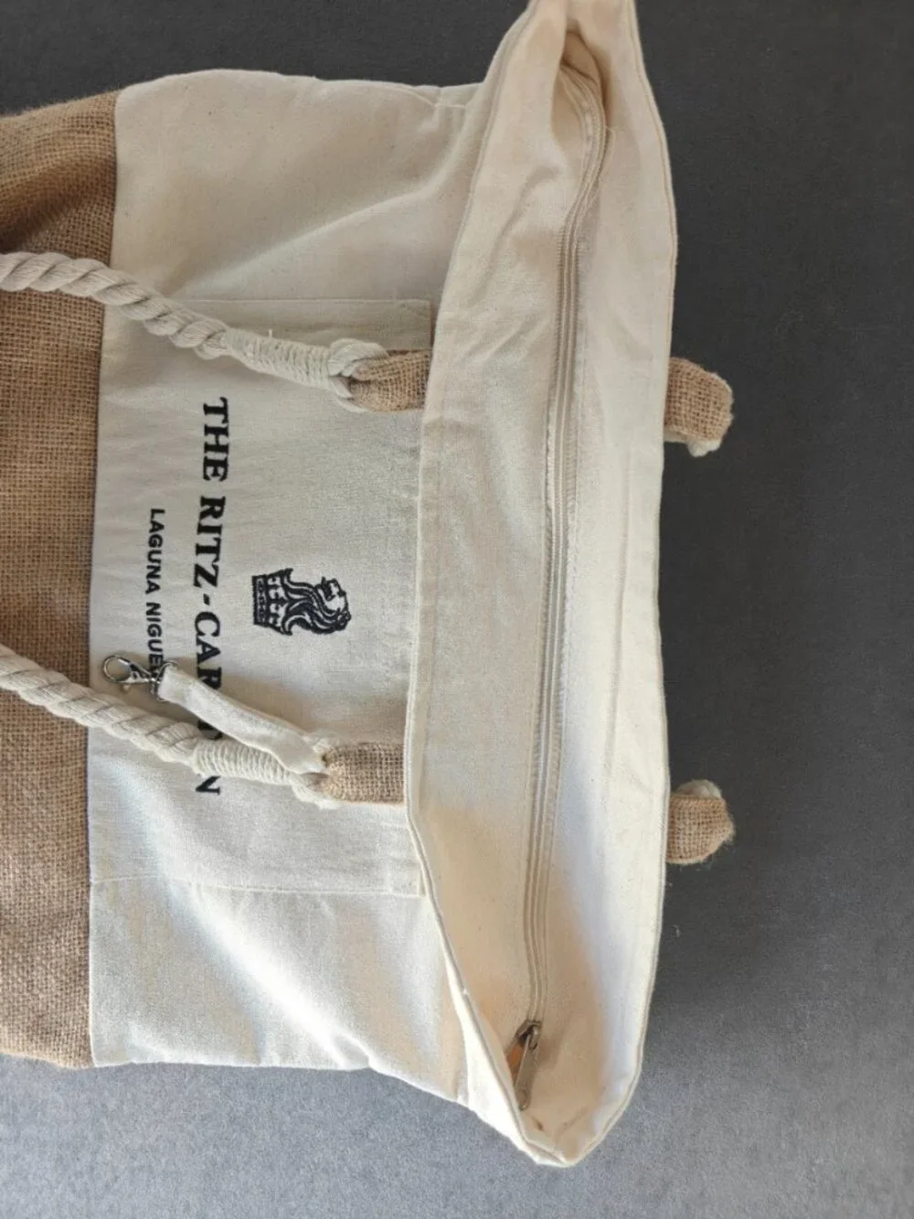 Ritz Carlton Laguna Niguel Canvas Jute Tote Bag Rope Handles Beach Travel